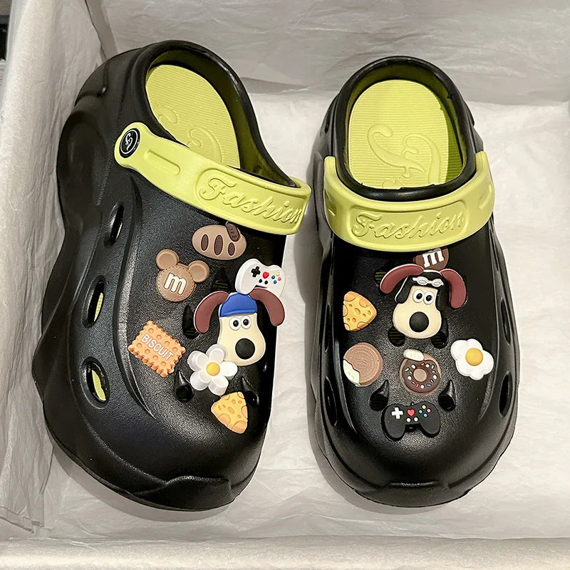 Luxury DIY Pearl Chain Non Slip Clogs Women Summer 2026 Comfort Platform Slip On Sandals EVA Thick Bottom Outdoor Slippers Shoes