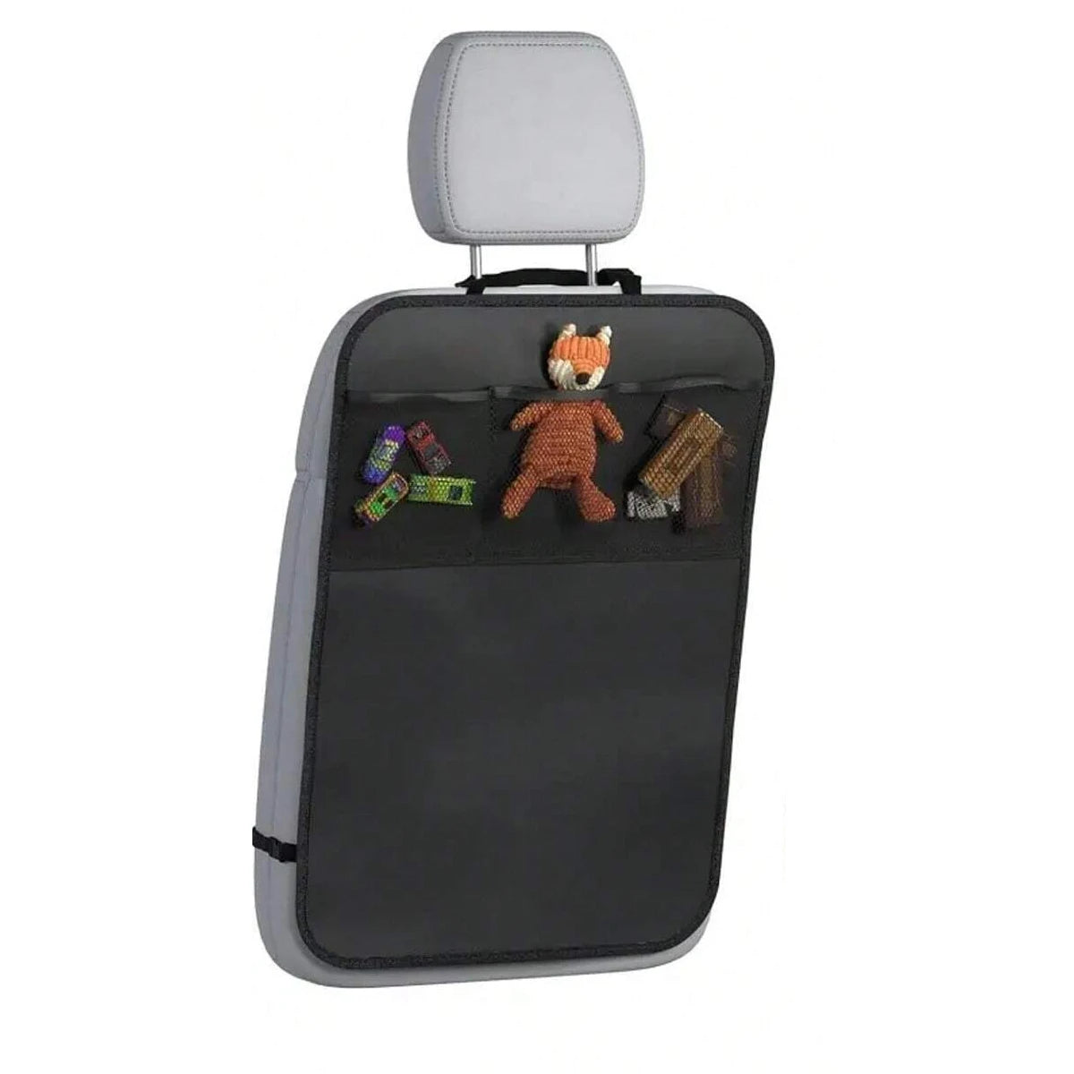 Car Seatback Kick Mat with 3 Storage Pockets