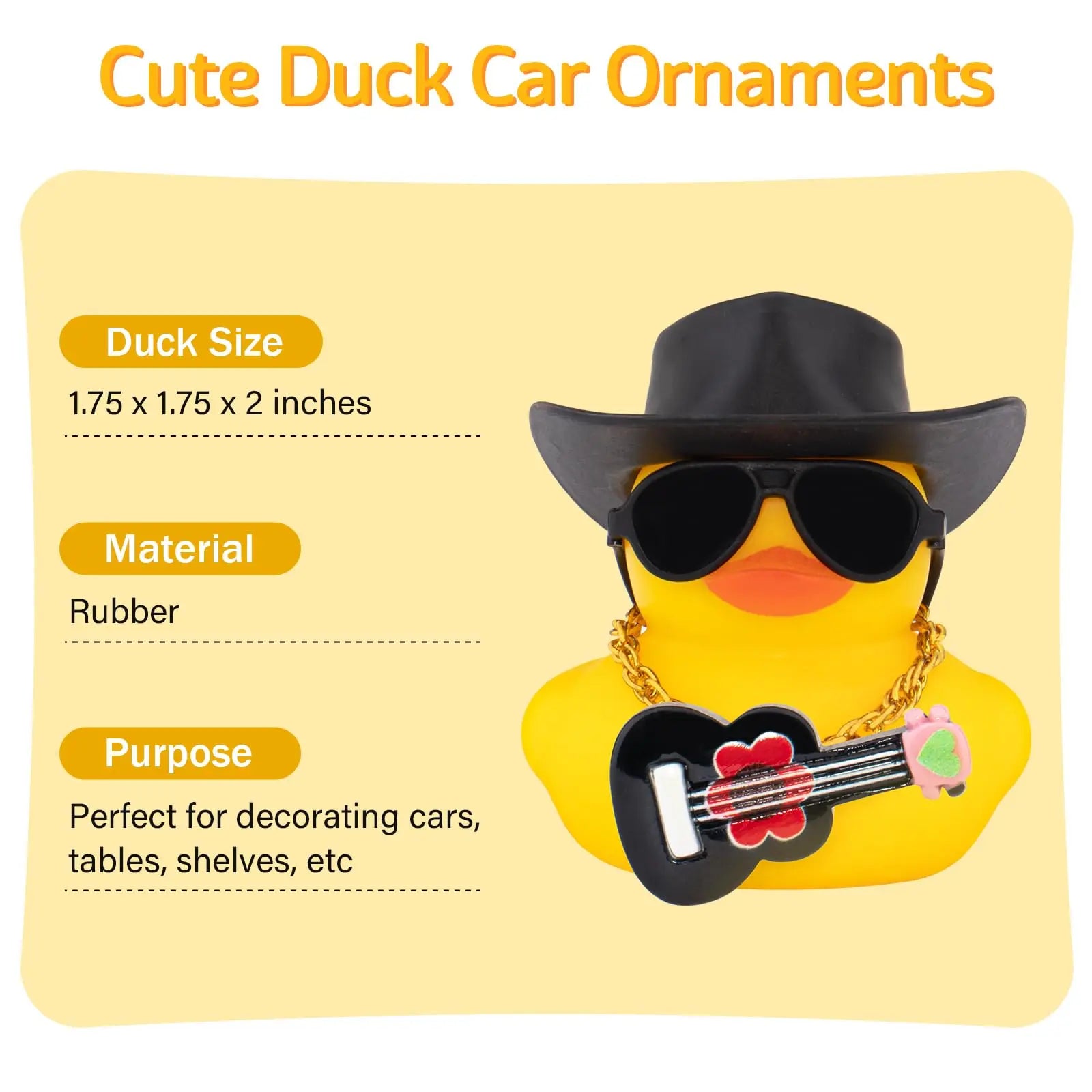 Car Dashboard Rubber Ducks, Ducky Decorations for Gag Car Ornament Cute Duck with Cowboy Hat,
