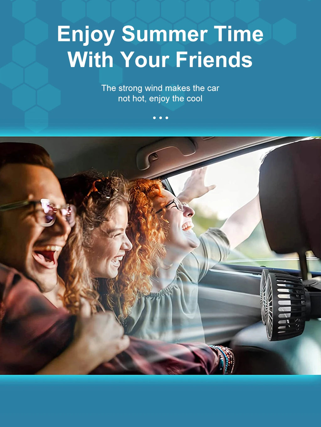 Dual-Head Car Backseat Fan with 3 Speeds