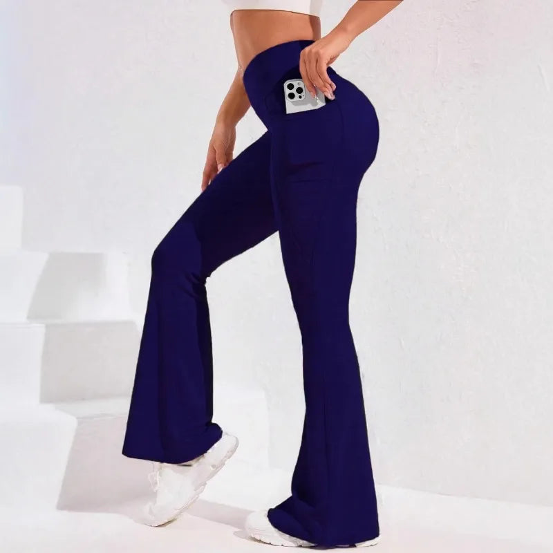 Women’s High-Waisted Flare Yoga Pants with Side Pockets