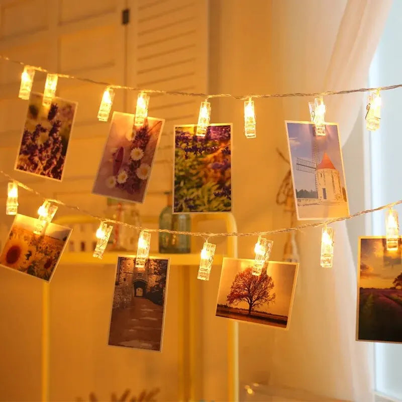 1pc 1.5M10L Photo Clips String Lights Christmas Fairy Lights Battery-operated Garland Hanging Picture Cards Holder Holiday Lamp