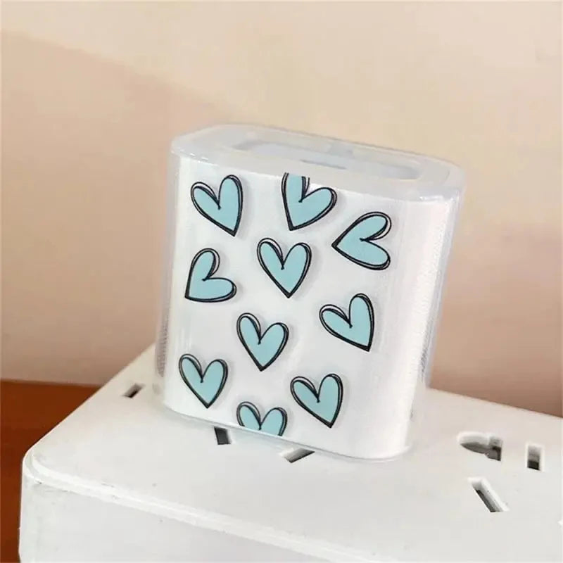 Heart-Print Charger Cover & Cable Wrap – Pink or Blue