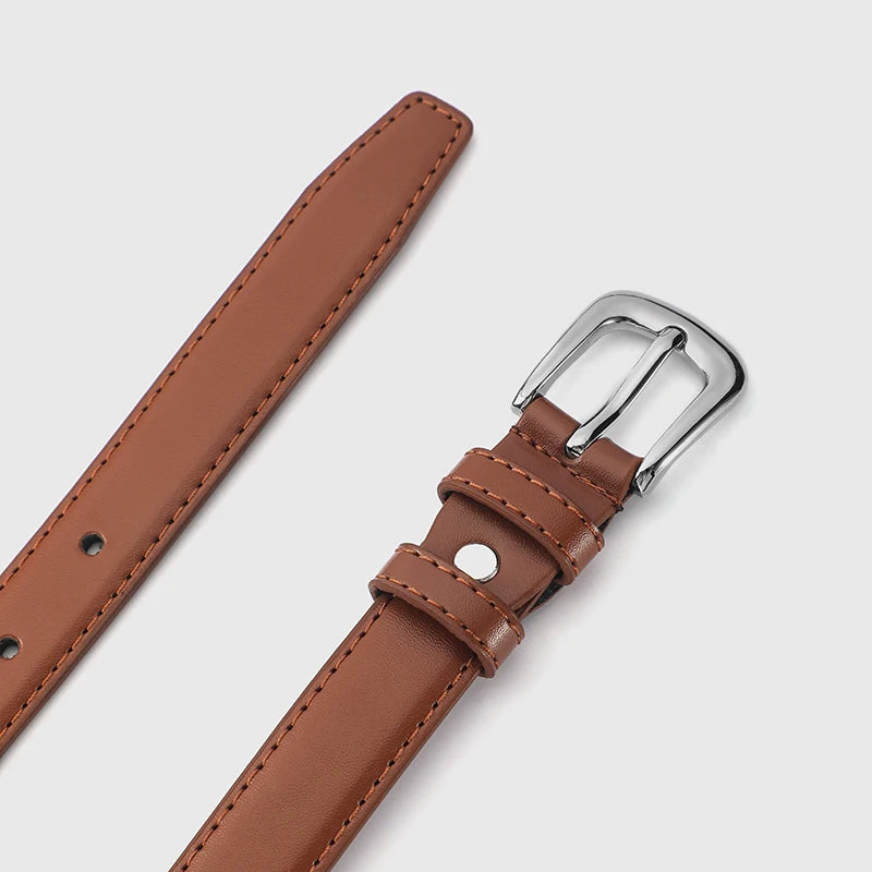 Women’s Slim Faux Leather Belt with Classic Buckle