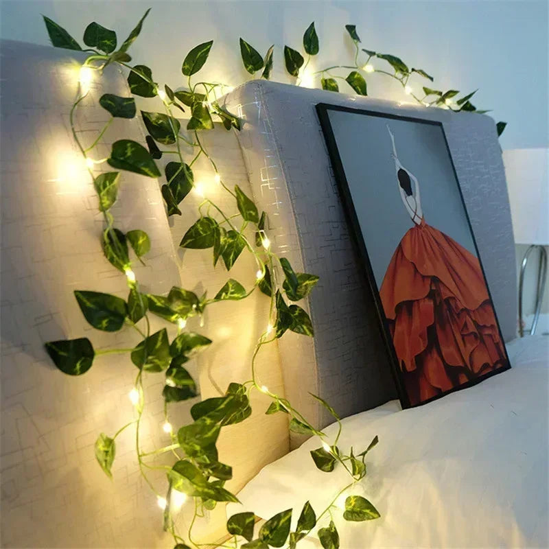 2M 5M LED Rose Flower String Lights Simulation Vine Leaf Fairy Light Christmas Decoration Garland Lamp for Room Wedding Garden