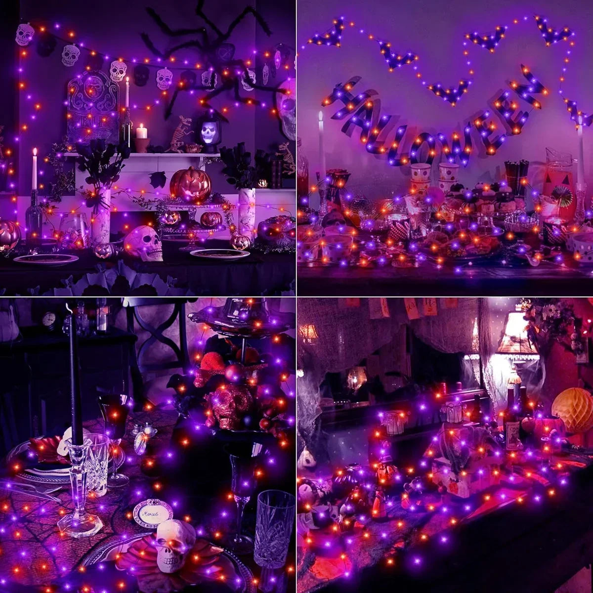 20M LED Purple Orange String Light Outdoor Battery Powered Halloween Fairy Lights For Christmas Party Garden Halloween Decor