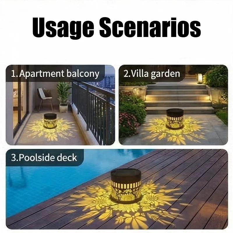 Solar Mandala Sonnenblumen Projektor Wandleuchte Außen Garten Dekoration Landschaftslicht für Terrasse Garten Anwesen Veranda Hof