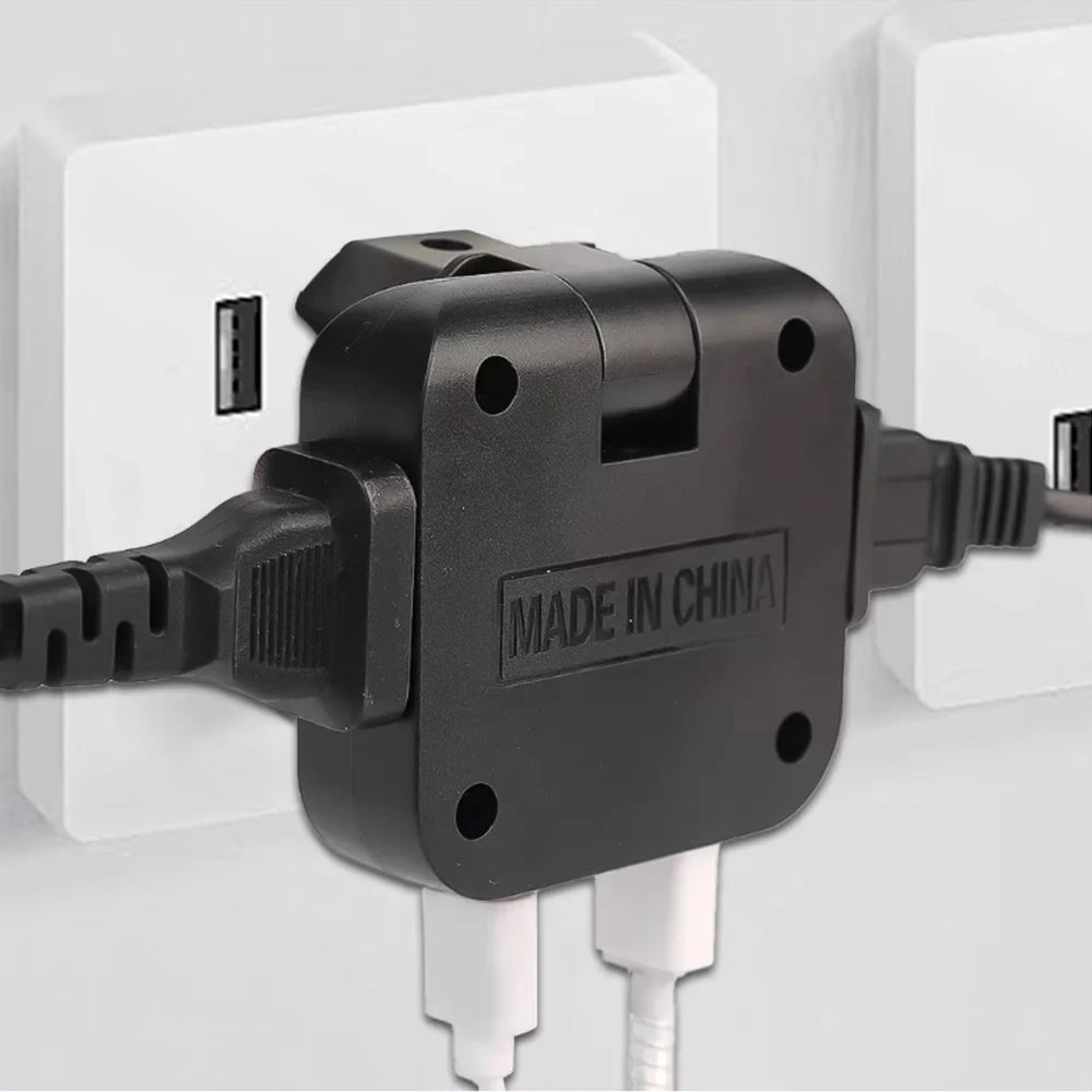 180° Rotating EU Plug Adapter with 2 AC Outlets & 2 USB Ports