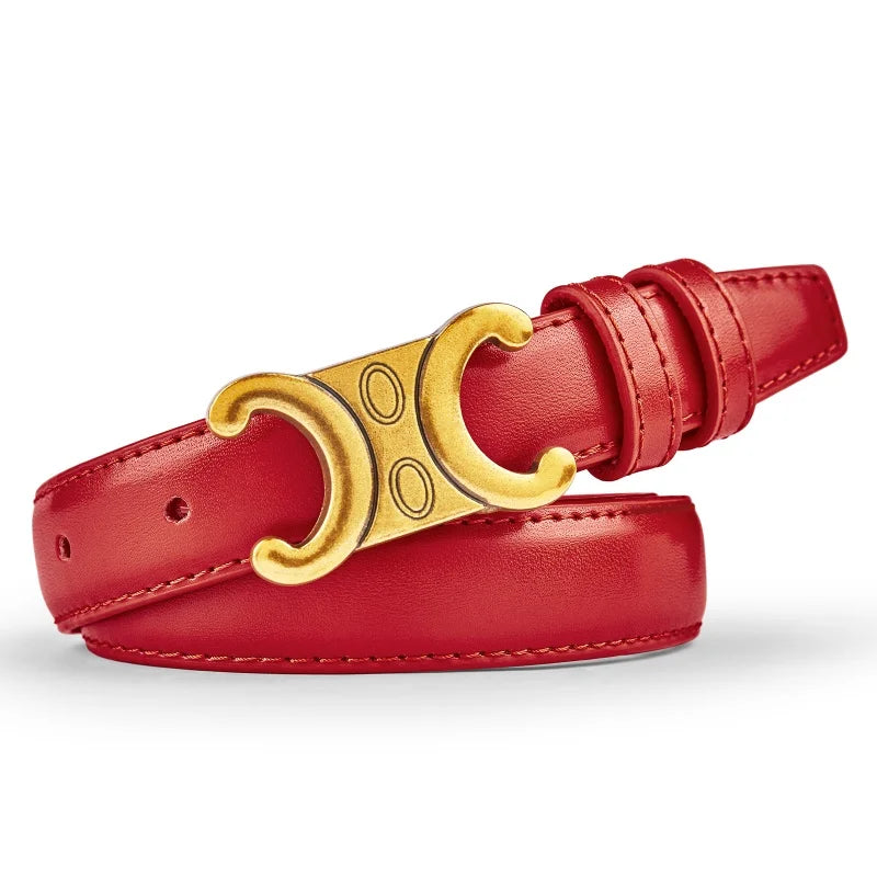 Women’s Belt with Gold-Tone Geometric Buckle