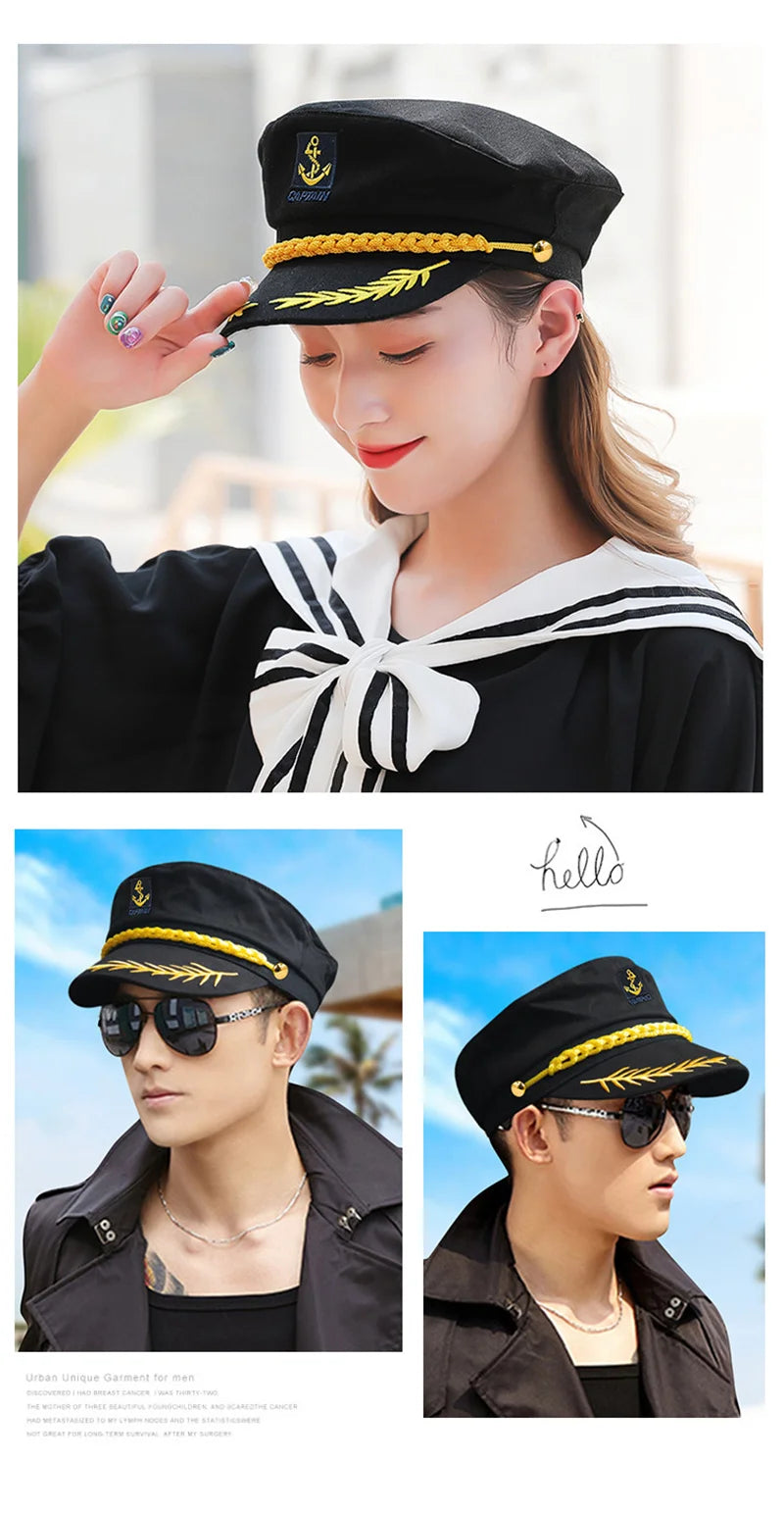 Captain's Yacht Hat – Adjustable, Gold Rope Trim, 3 Colors