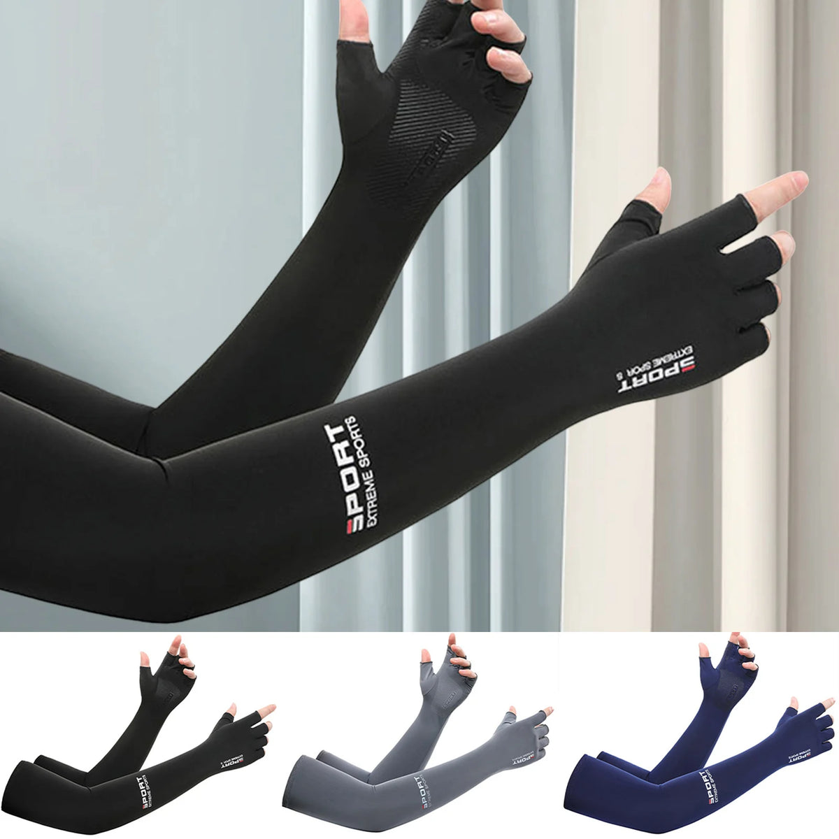 Cooling Arm Sleeves with Fingerless Hand Covers – 3 Colors