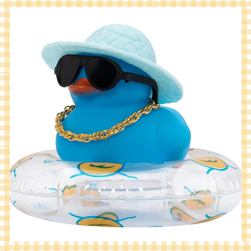 Car Rubber Duck, Coloured  Duck Decoration Dashboard with Sun Hat Swim Ring Necklace Sunglasses for Car Dashboard Decorations