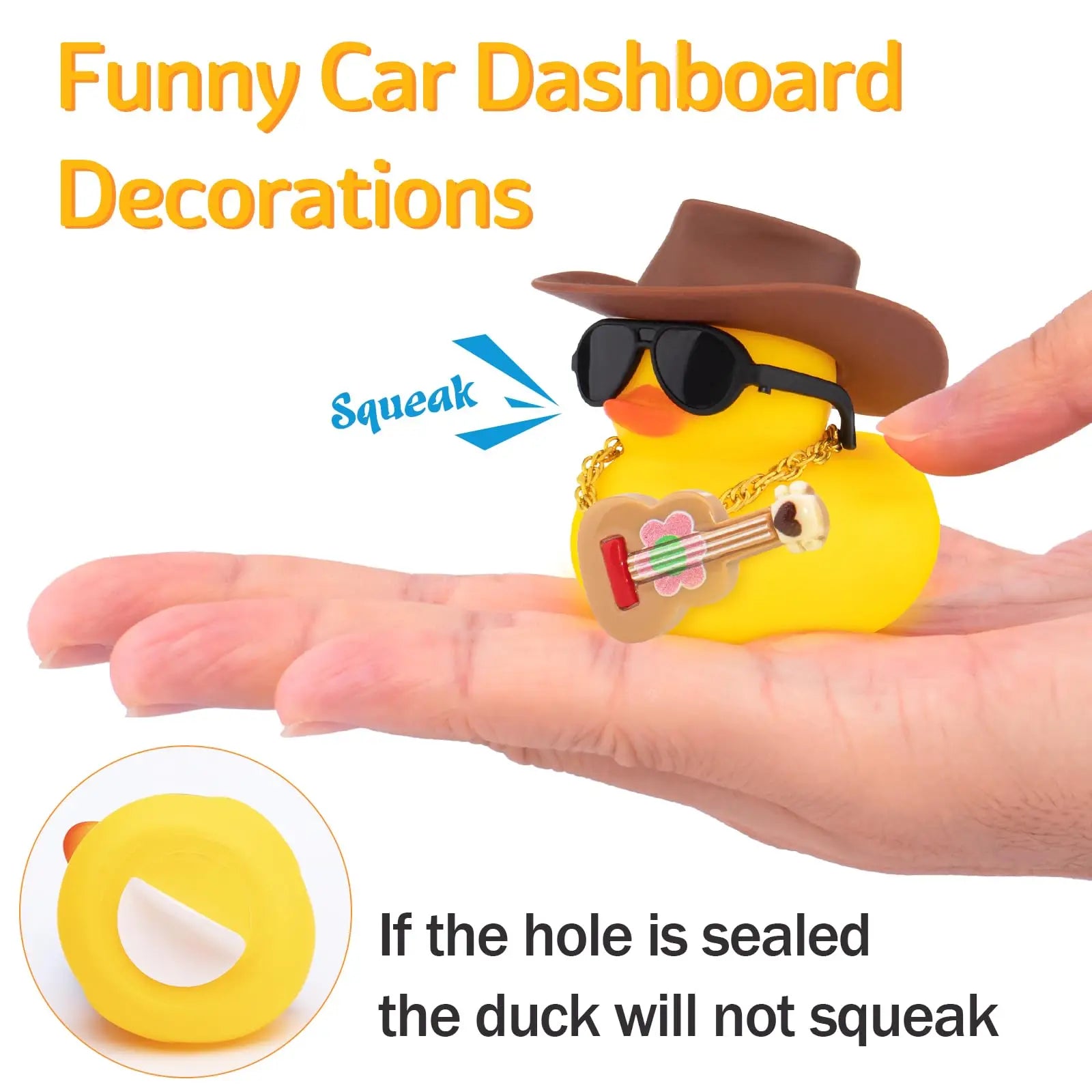 Car Dashboard Rubber Ducks, Ducky Decorations for Gag Car Ornament Cute Duck with Cowboy Hat,