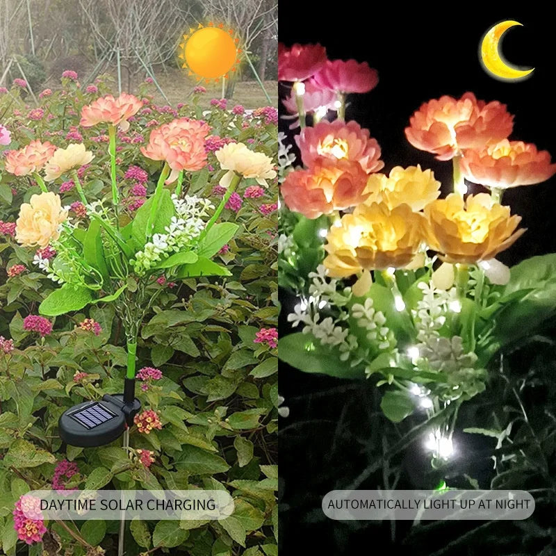 Solar Lights Snow Lotus Flower Gräslampa Utomhusbelysning Soldriven Trädgårdslampa för Gård Uteplats Blomlampa Bröllop Mors dag Fest