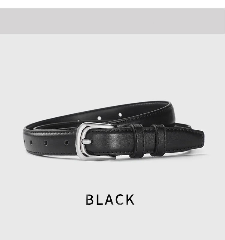 Women’s Slim Faux Leather Belt with Classic Buckle