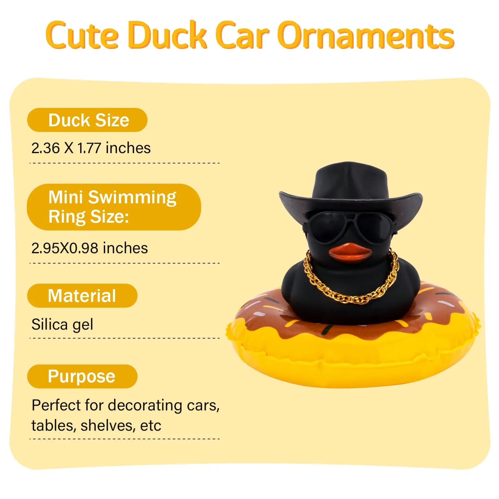 Car Rubber Duck, Coloured  Duck Decoration Dashboard with Sun Hat Swim Ring Necklace Sunglasses for Car Dashboard Decorations