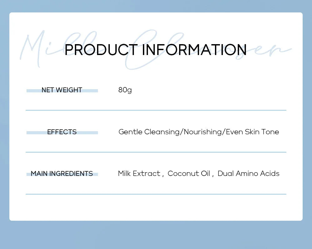 Korean Milk Facial Cleanser – Deep Moisture, Oil Control & Glowing Skin | Hyaluronic Acid, PH-Balanced for Dry/Oily Skin 80g