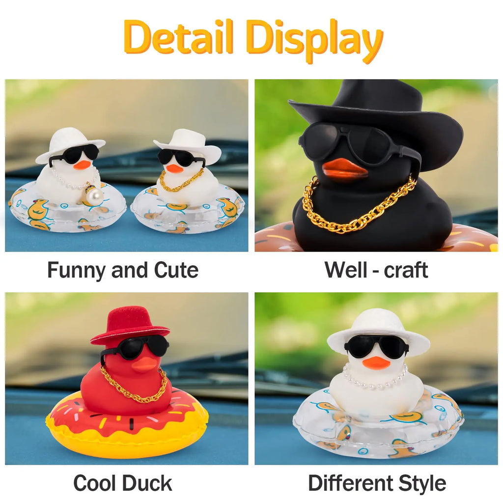 Car Rubber Duck, Coloured  Duck Decoration Dashboard with Sun Hat Swim Ring Necklace Sunglasses for Car Dashboard Decorations
