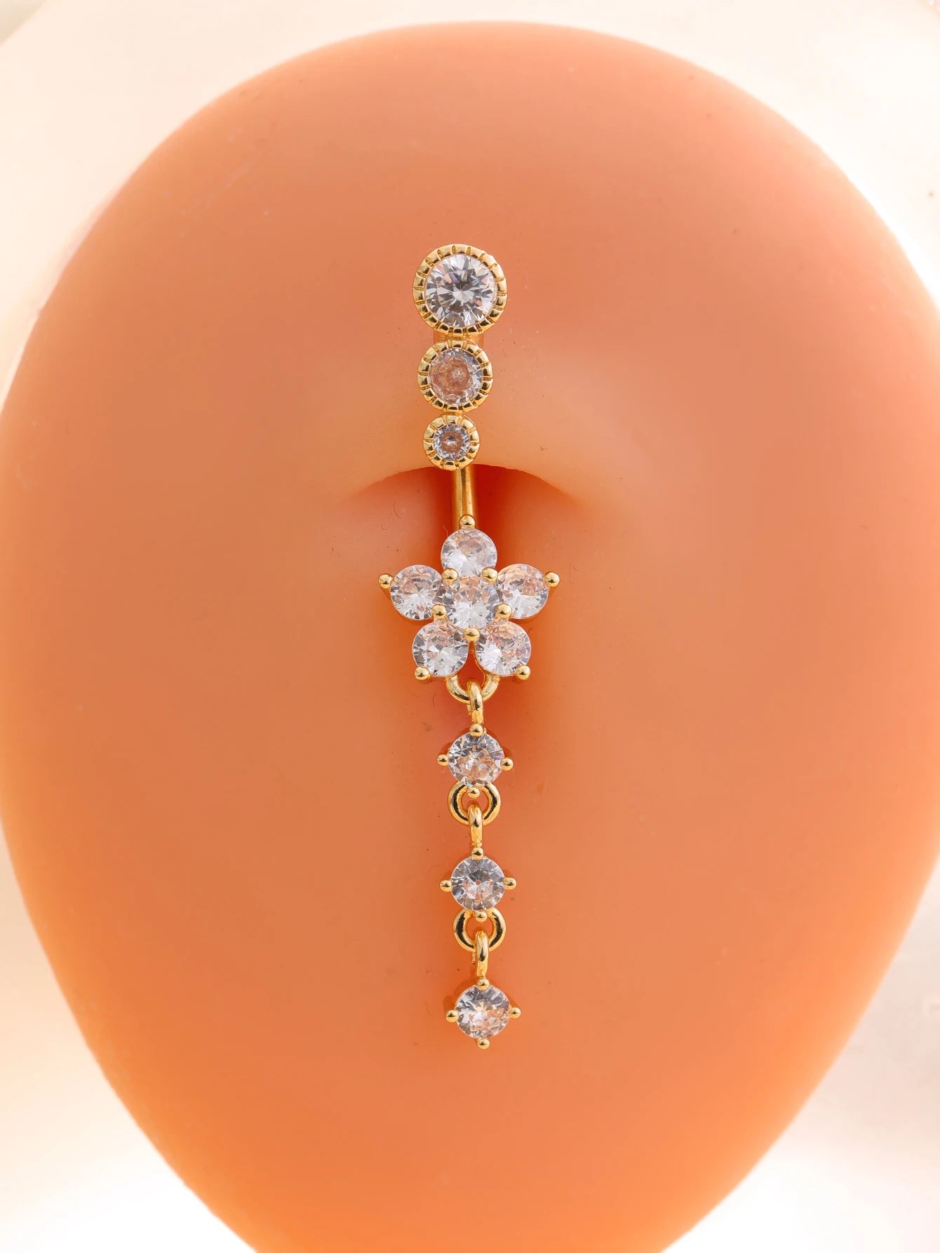 Long Dangled Flower Crystals Belly Button Rings Sexy Curved Navel Piercing for Women Girls 5 Zircons Belly body Jewelry 1 Piece