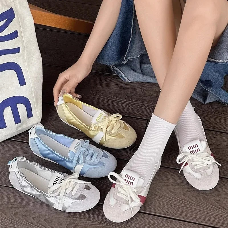 2025 New Women's Casual Sneakers Summer Cozy Shallow Ballet Flats Shoes 2025 New Women Lace Up Sport Shoes Zapatos De Mujer