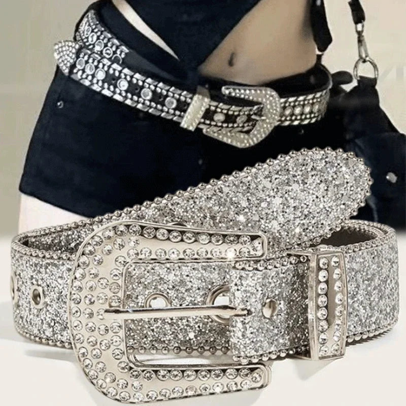 Women’s Rhinestone Western-Style Faux Leather Belt