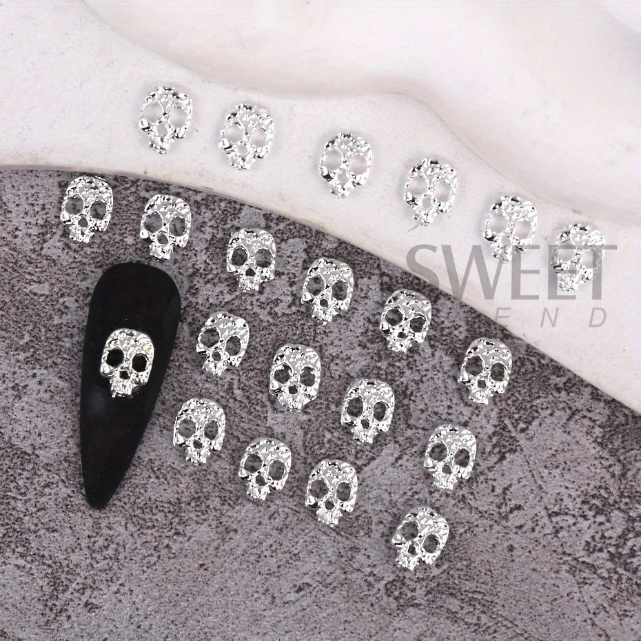 20pcs Alloy Skull Nail Charms Decoration Punk Gothic Skeleton Design Metallic Halloween Holiday 2025 Design Manicure Accessories