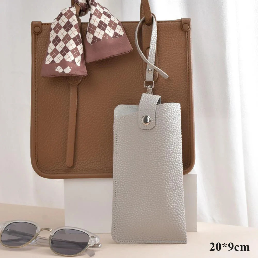 Textured Faux Leather Glasses Pouch with Carry Handle