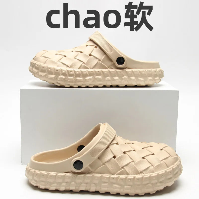 Men EVA Clogs Summer Woven Design Lightweight Soft Sole Non Slip Garden Shoes Breathable Slip On Casual Outdoor Beach Sandals