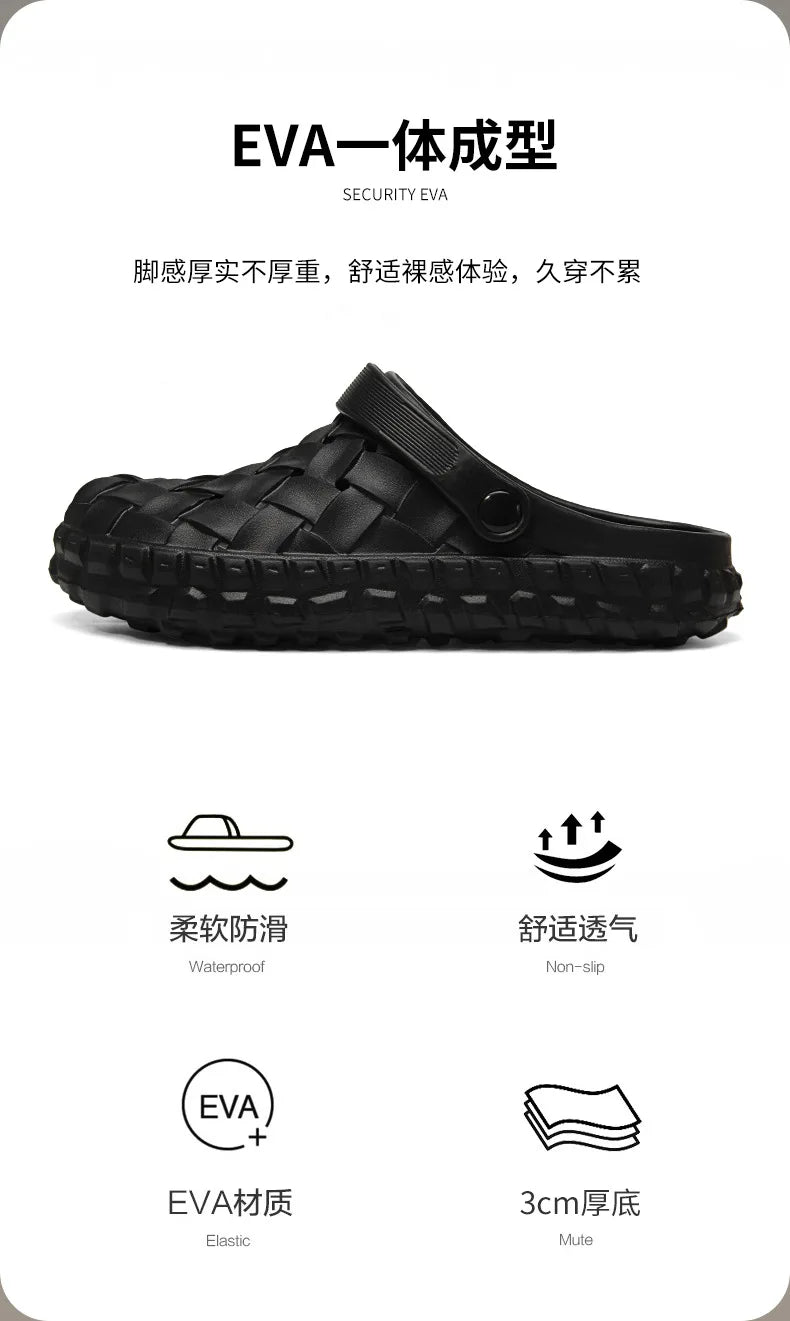Men EVA Clogs Summer Woven Design Lightweight Soft Sole Non Slip Garden Shoes Breathable Slip On Casual Outdoor Beach Sandals