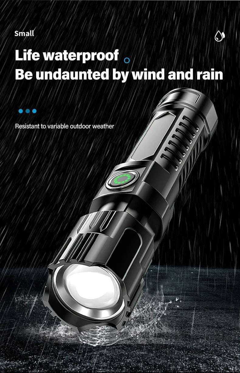 Powerful LED Flashlight USB C Rechargeable Zoomable Searchlight 3 Modes Handheld Flashlight for Outdoor Camping Hunting Torch