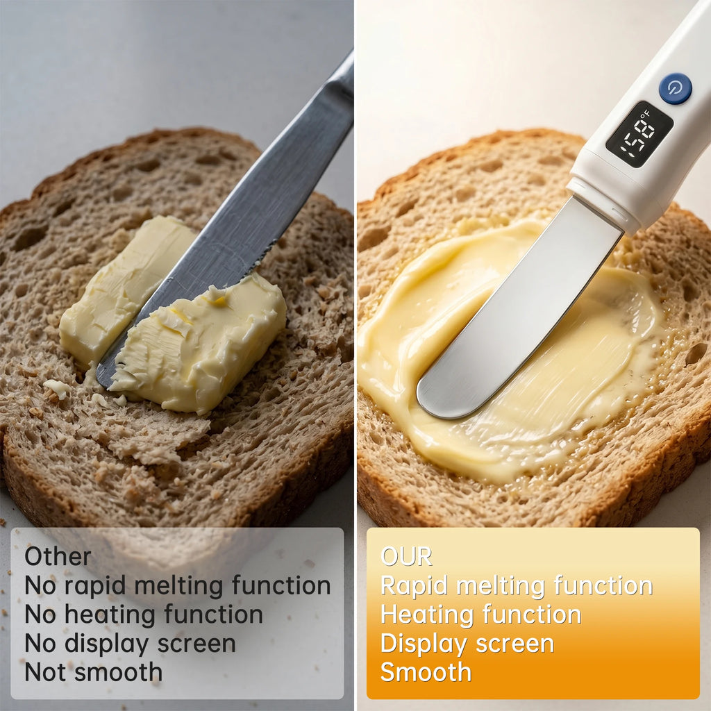 USB Rechargeable Heated Butter Knife – Electric Spreader for Cold Butter, Cheese & Chocolate, LED Display, CE Certified