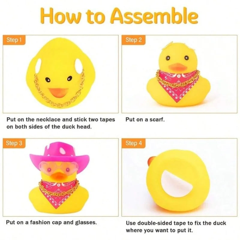 1pc Denim Duck Car Dashboard Decor - Cute Duck Wearing Hat, Sunglasses & Necklace, Non-Slip Adhesive Mat For Cars & Trucks