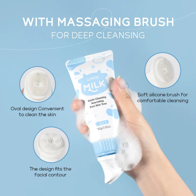 Korean Milk Facial Cleanser – Deep Moisture, Oil Control & Glowing Skin | Hyaluronic Acid, PH-Balanced for Dry/Oily Skin 80g