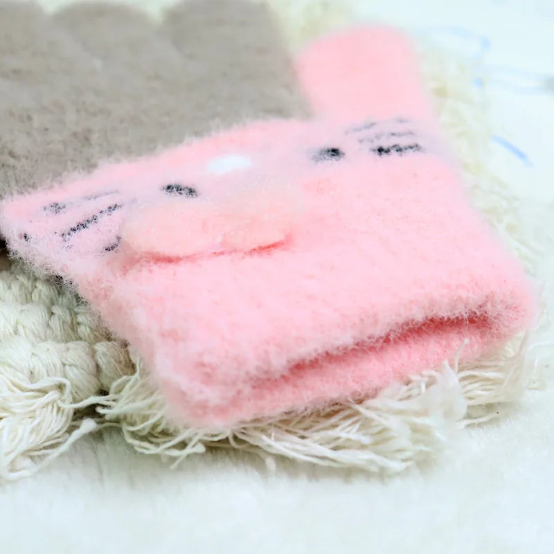 Kids’ Color-Block Cat Knit Gloves