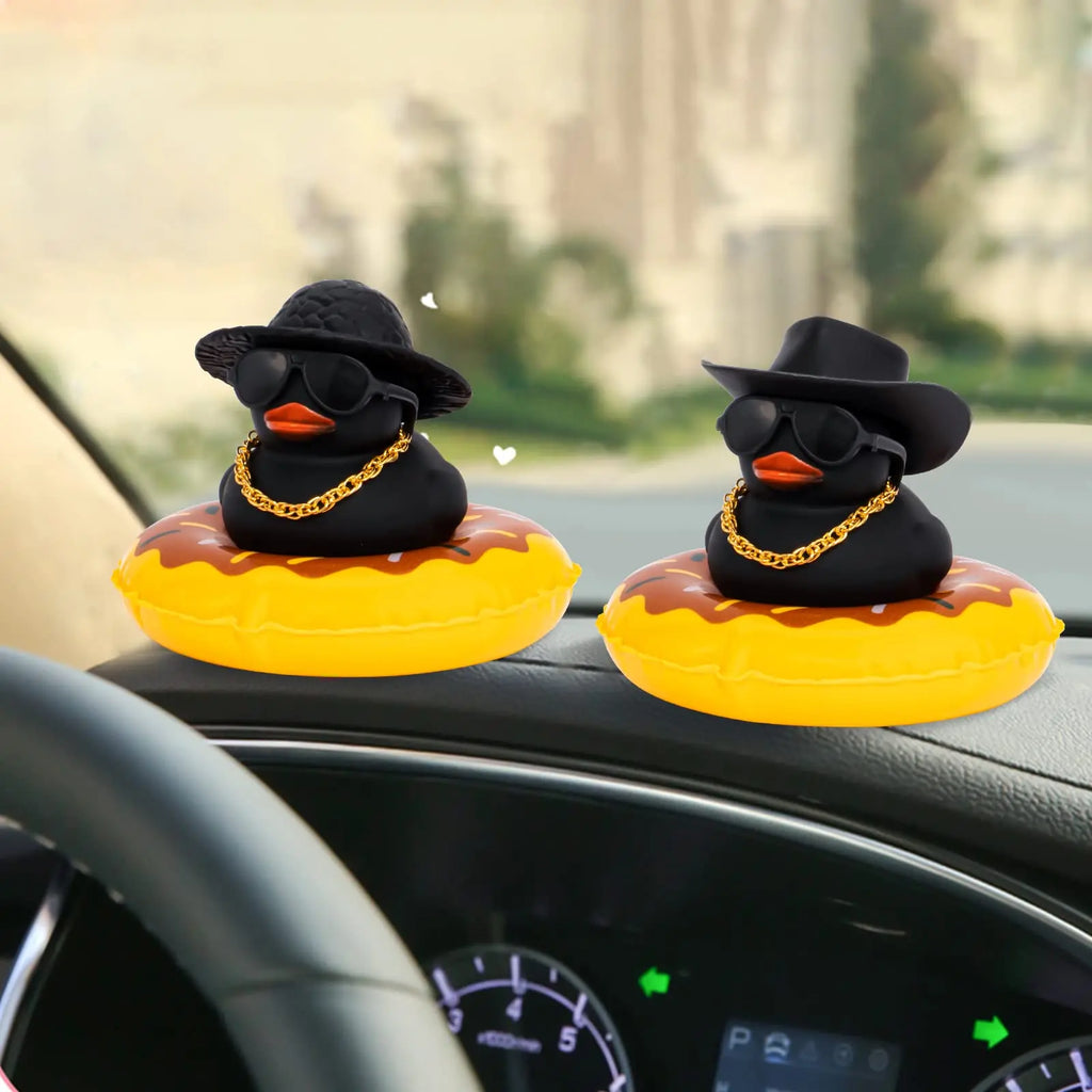 Car Rubber Duck, Coloured  Duck Decoration Dashboard with Sun Hat Swim Ring Necklace Sunglasses for Car Dashboard Decorations