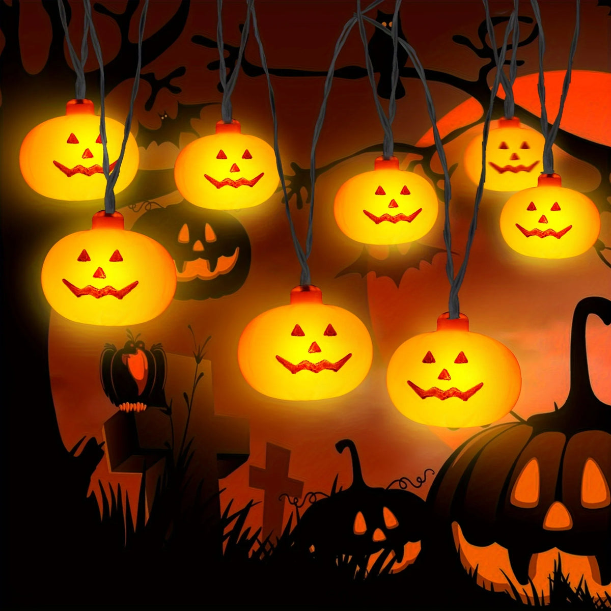 Battery-Powered Halloween Pumpkin String Lights
