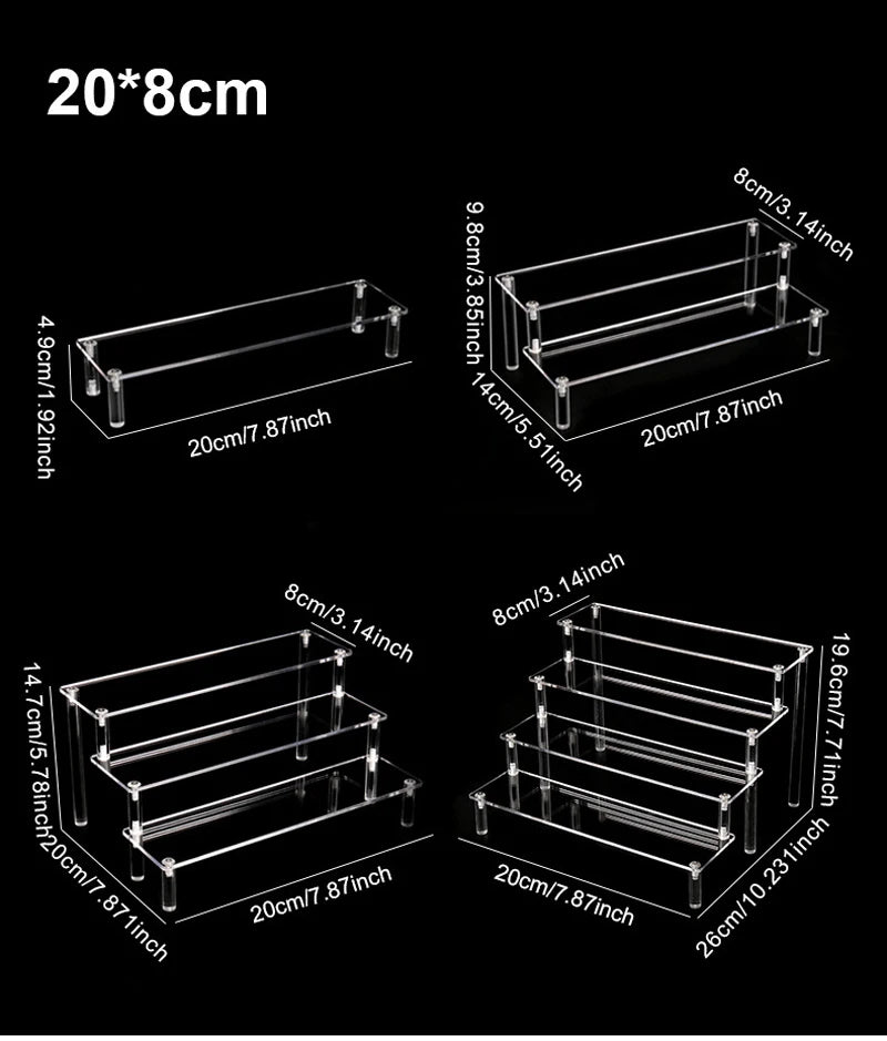 Clear Acrylic Display Stand – 1 to 4 Tier Riser Rack for Figures, Cupcakes, Perfume & Collectibles