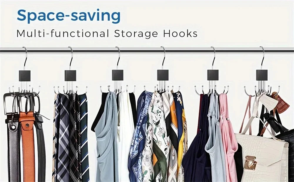 360° Rotating Belt & Accessory Hanger – Multi-Hook Closet Organizer, Wood & Metal