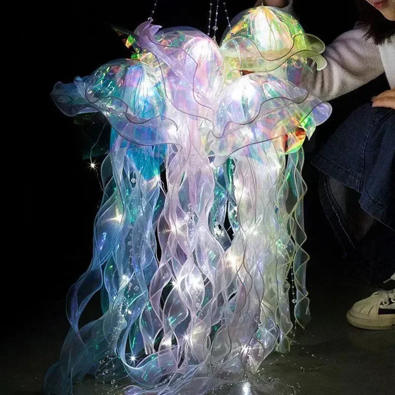 LED Jellyfish Lamp Colored DIY Mermaid Jellyfish Light Hand-held Luminous Lantern Girls Birthday Party Wedding Decor Night Light