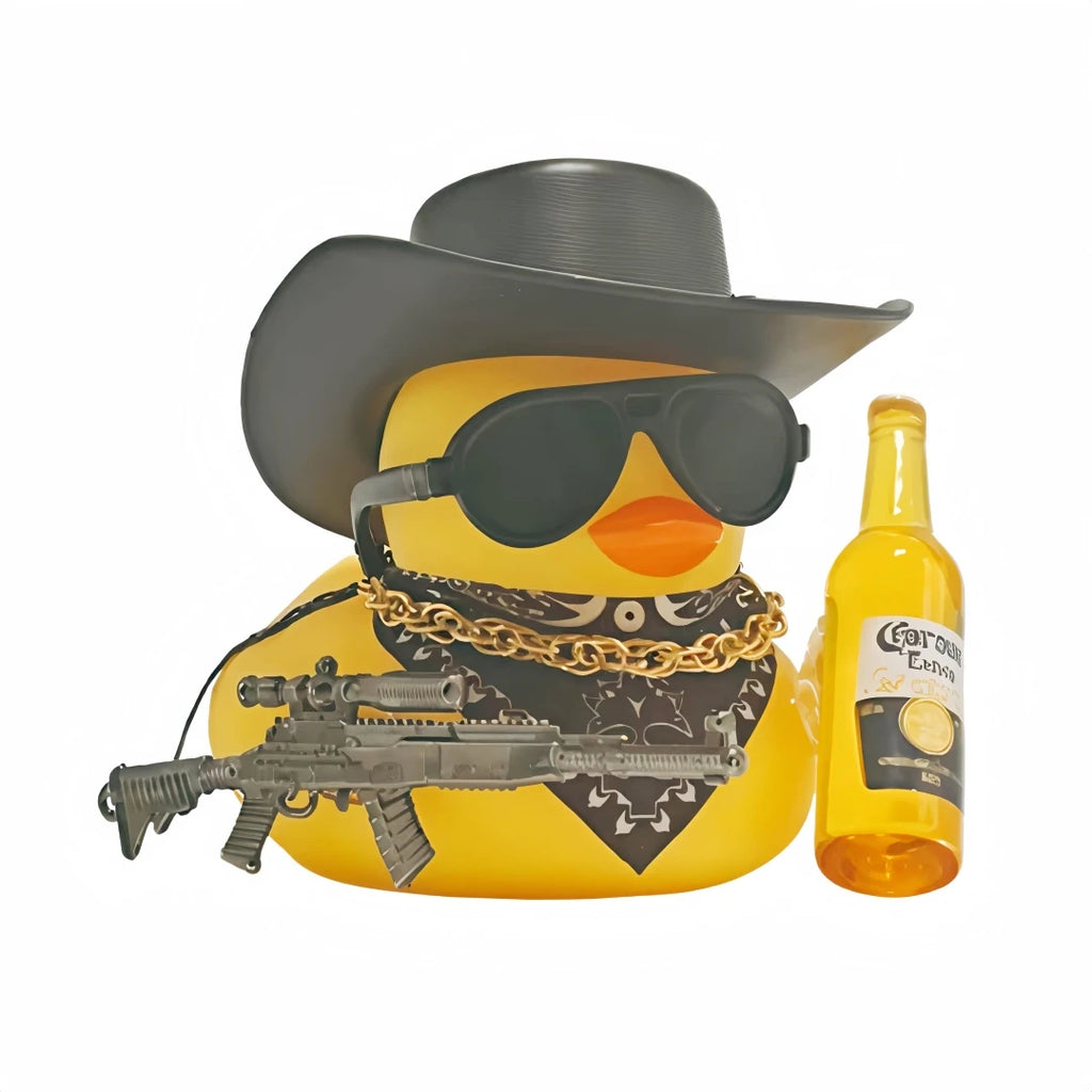 1 Stk. coole Cowboy-Ente Auto Armaturenbrett Deko, lustiges Enten-Ornament mit Hut & Accessoires, einzigartiges Auto-Innendekorationsgeschenk