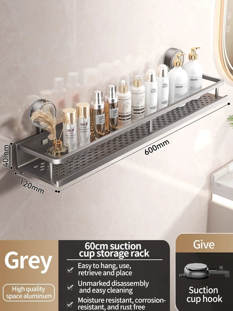 Suction-Cup Bathroom Shelf – Gray