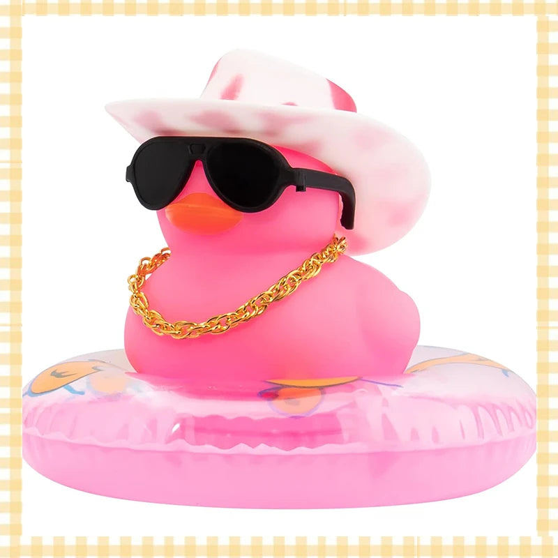 Car Rubber Duck, Coloured  Duck Decoration Dashboard with Sun Hat Swim Ring Necklace Sunglasses for Car Dashboard Decorations