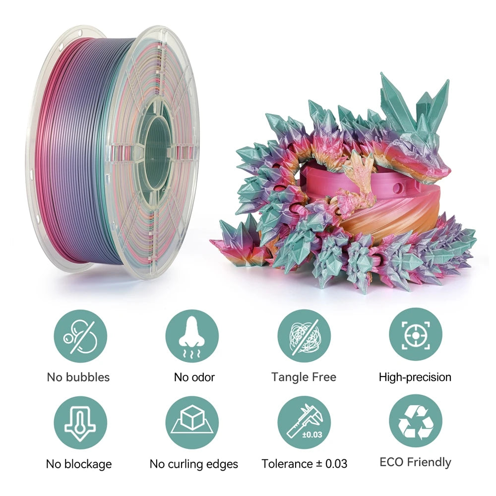 KINGROON Rainbow Silk PLA Filament – 1.75 mm, 2.2 lb (1 kg)