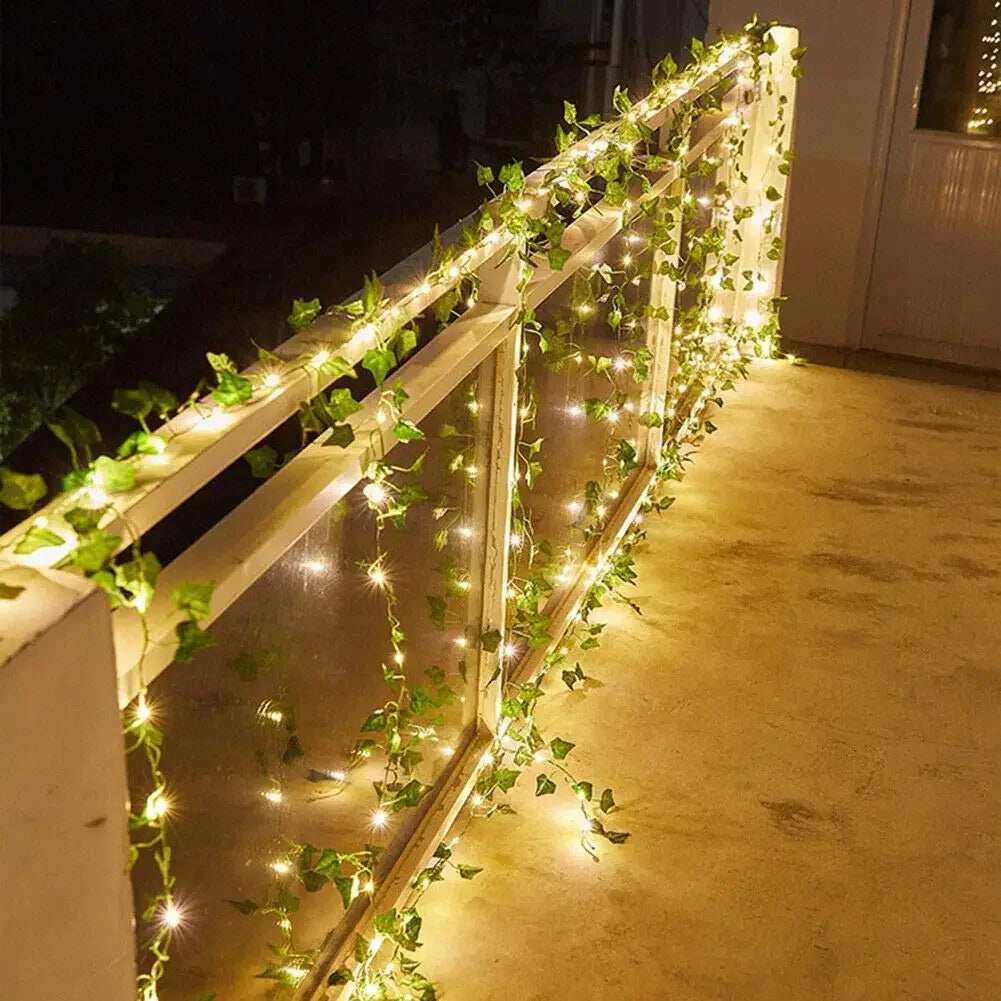 Solar String Light Artificial Leaf Flower Light Garland Decoration Outdoor Room Curtain Lamp Wedding Party Garden Solar Light
