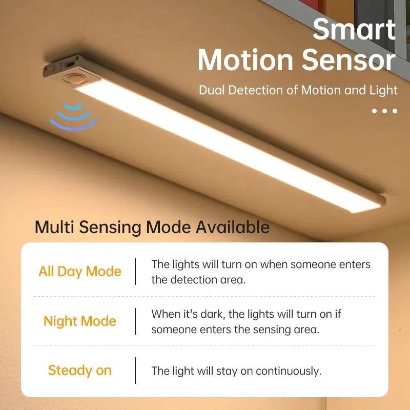 Rechargeable Motion-Sensor LED Light Bar – 3 Colors, Under-Cabinet