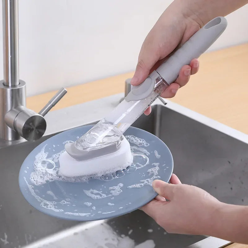 Soap-Dispensing Dish Brush with Scraper