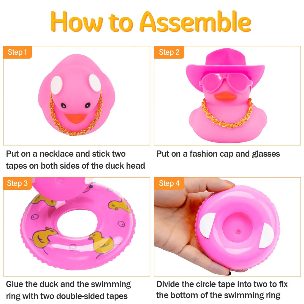 Car Rubber Duck, Coloured  Duck Decoration Dashboard with Sun Hat Swim Ring Necklace Sunglasses for Car Dashboard Decorations