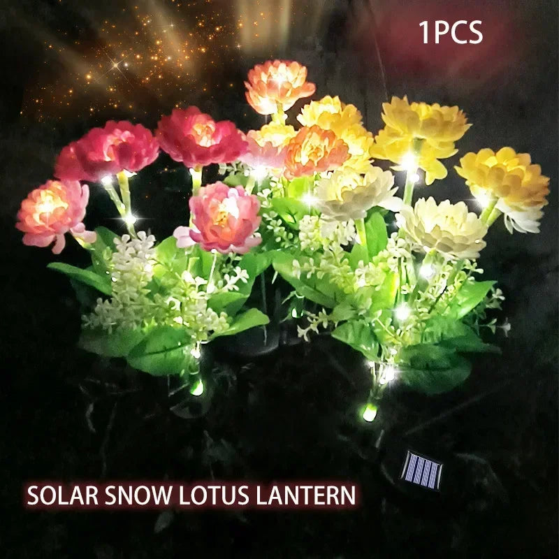 Solar Lights Snow Lotus Flower Gräslampa Utomhusbelysning Soldriven Trädgårdslampa för Gård Uteplats Blomlampa Bröllop Mors dag Fest