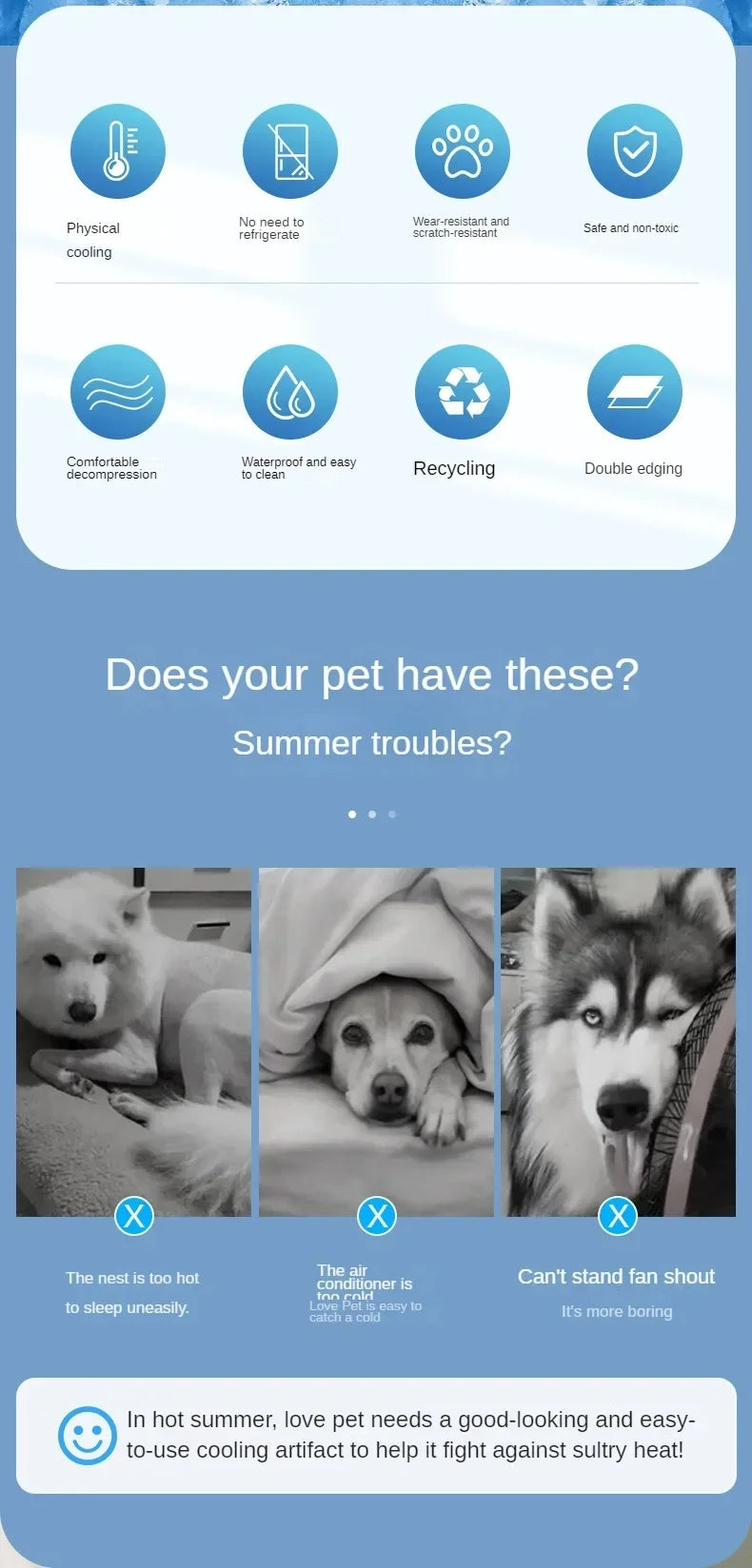 Large Pet Cooling Mat for Summer Heat Relief Reusable Breathable Gel Freeze Panel for Dogs Cats Indoor Outdoor Crate Bed