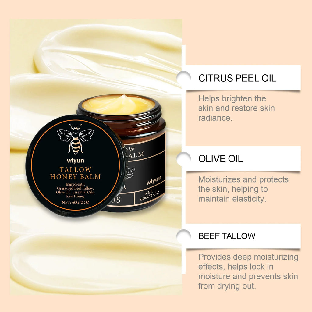 Tallow Honey Balm Glowing Hydrating Skin Enhacne Elasticity Improve Dullness Fade Fine Lines Firming Face Body Moisturize Cream